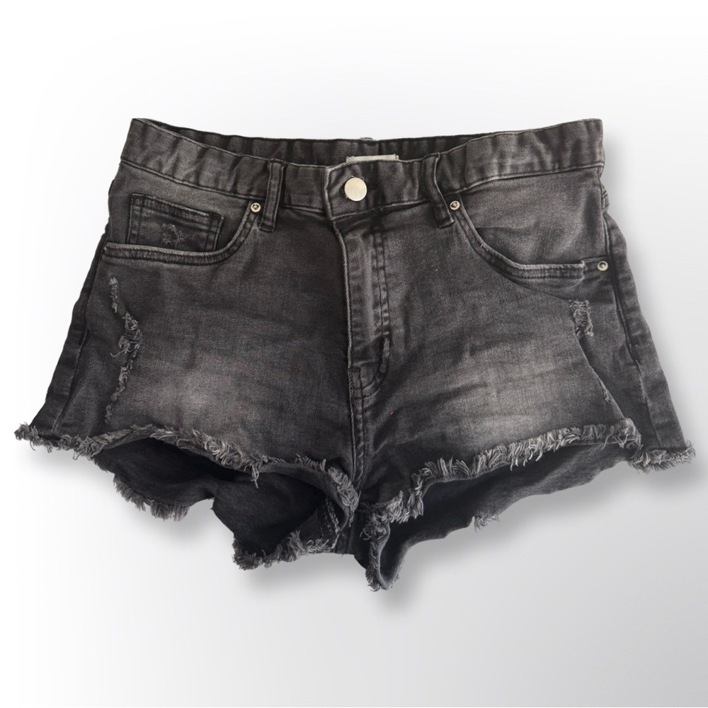 H&M Black Denim Distressed Shorts | Size 8